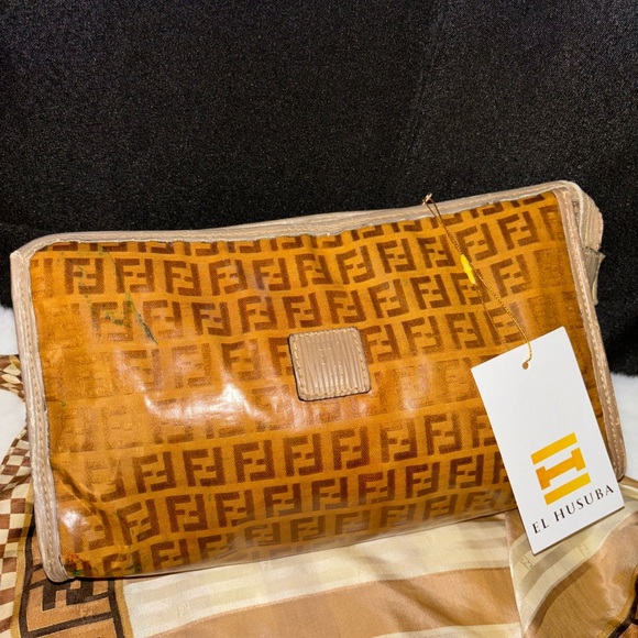 FENDI | Vintage SAS FF Logo Signatures Monograms Clutch Cosmetic Toiletery Bag - Picture 1 of 9